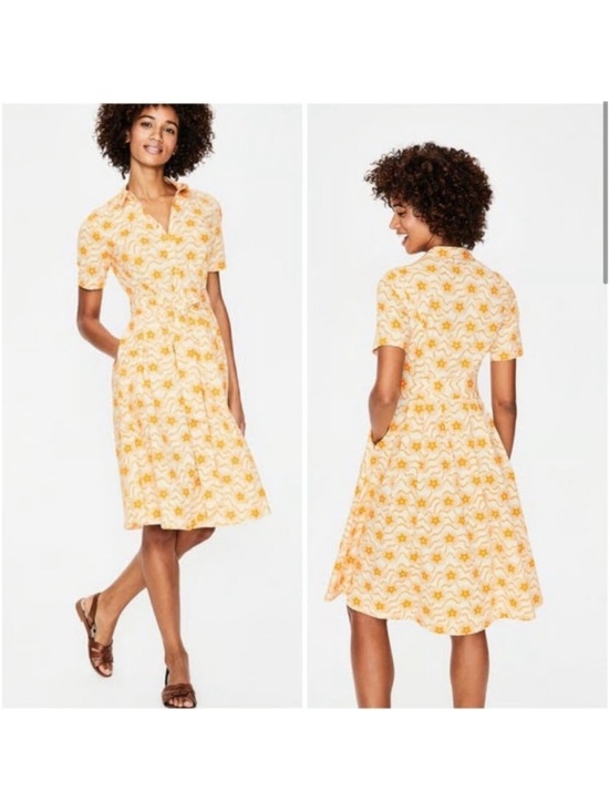Boden Dresses & Skirts - Boden Anastasia Button Down Yellow Floral Midi Shirt Dress sz 8 R